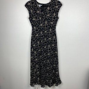 Rena Rowan Cottage Core Black Floral Midi Dress